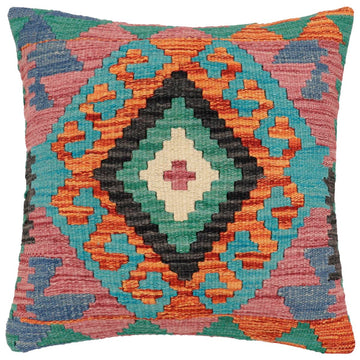 handmade Traditional Pillow Rust Blue Hand-Woven SQUARE 100% WOOL  Hand woven turkish pillow  2 x 2